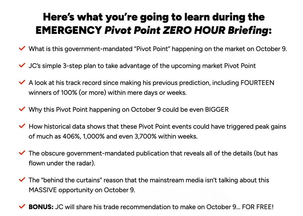 Here's what you're going to learn during the EMERGENCY Pivot Point Zero Hour Briefing