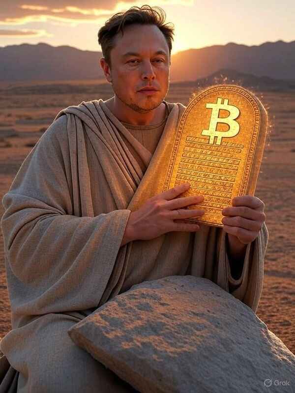 Musk holding Bitcoin Stone