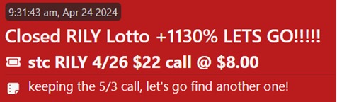 RILY Lotto trade - close