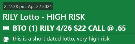 RILY Lotto trade - open