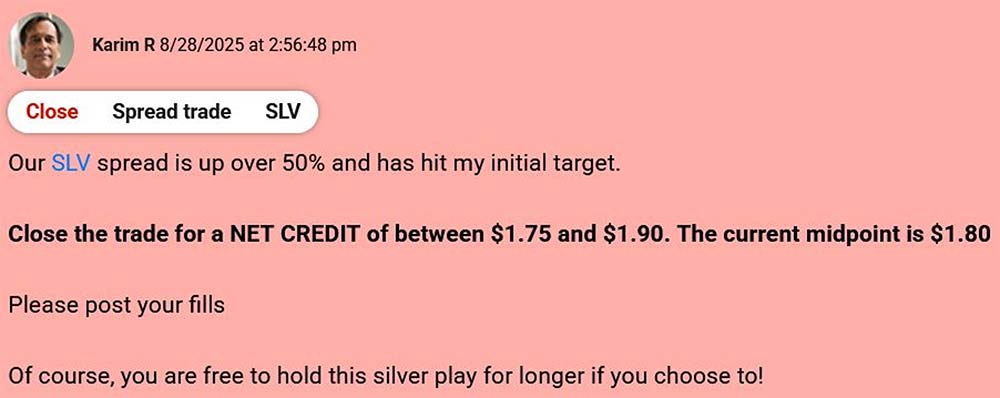 Karim's spread trade close