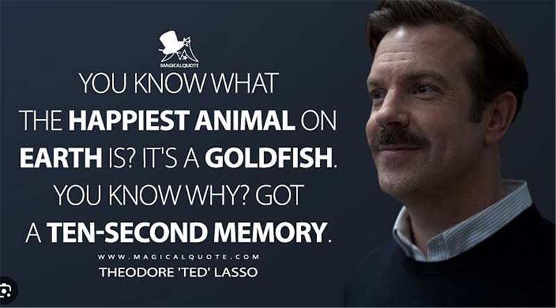 Image of a quote from Ted Lasson about goldfish.