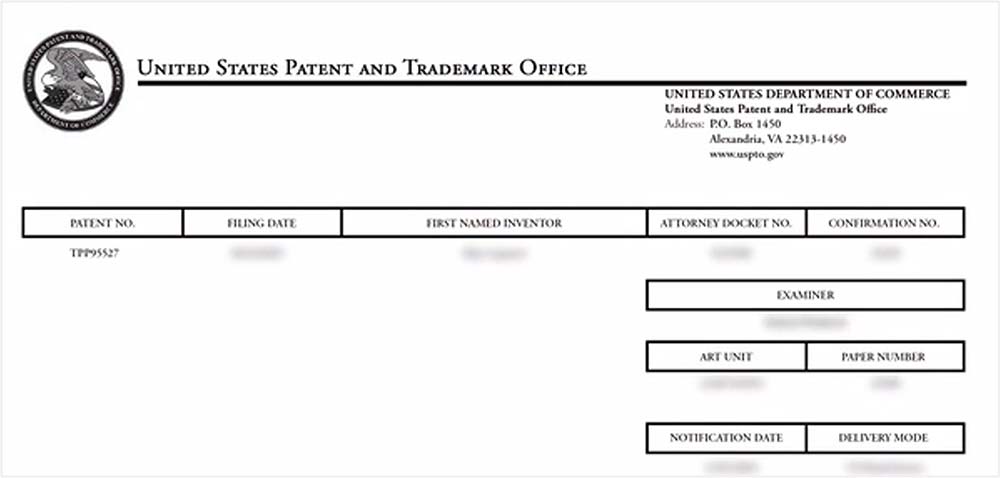 Image of a form from the United States Patent and Trademark Office